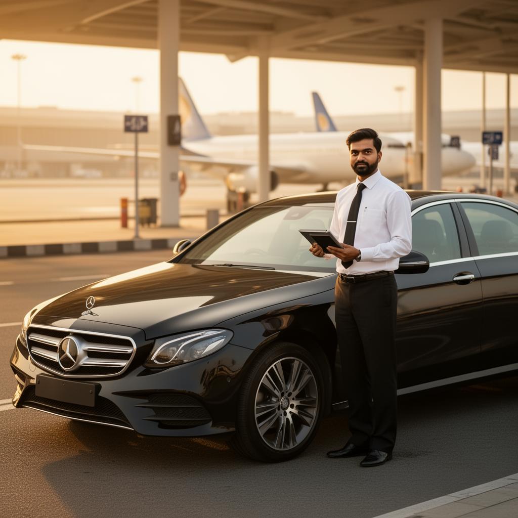 viaVIP chauffeur with premium sedan at airport
